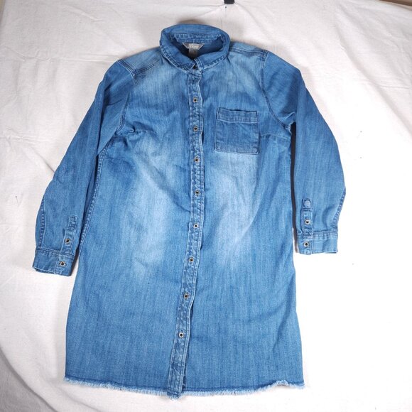 Natural Reflections Denim Shirt Dress Tunic Womens 16 Blue Raw Hem Boho Grunge - Picture 11 of 16